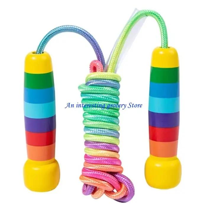 Corde à sauter 652D, corde à sauter en coton pour enfants avec poignée en bois, corde à sauter à lon