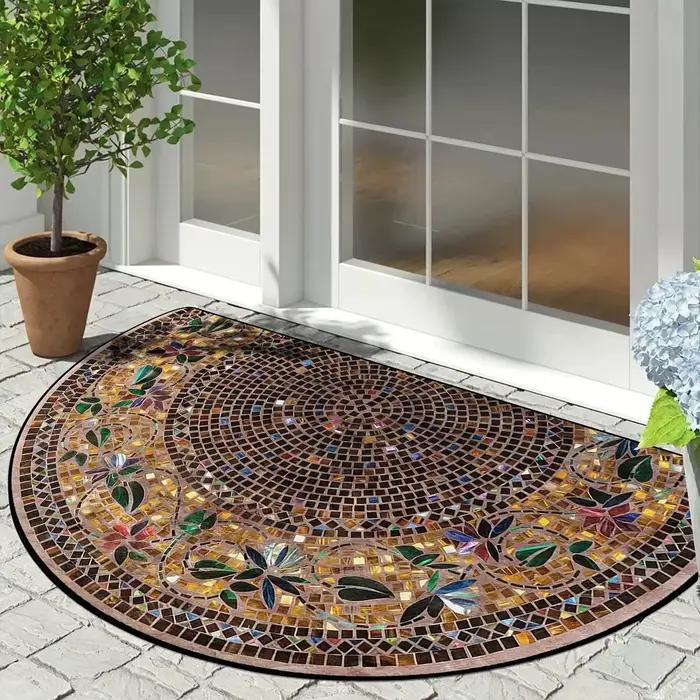Tapis demi-lune vintage à motif floral en mosaïque, antidérapant, pour la décoration de la maison, s