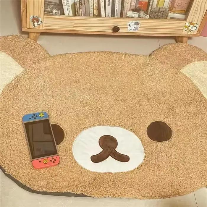 VIKAMA – tapis en peluche en forme de petit ours, antidérapant, pour chambre à coucher, salon, chamb