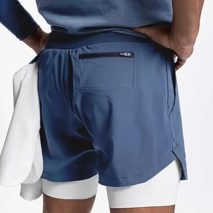 Hommes gymnases Fitness 2 en 1 Shorts à séchage rapide été course musculation Jogging pantalons cour