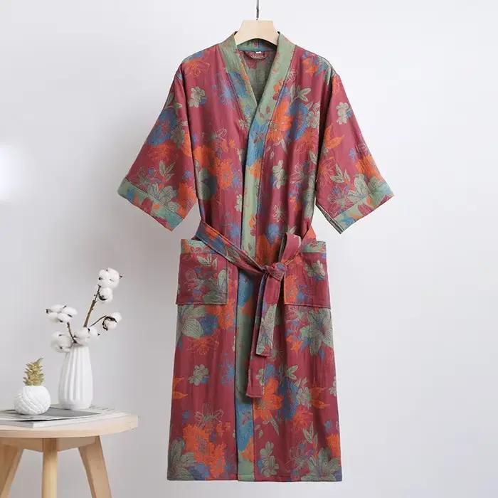 Peignoir en Coton Imprimé pour Femme, Pyjama de Printemps et Automne, Vêtements de Maison, Multicolo