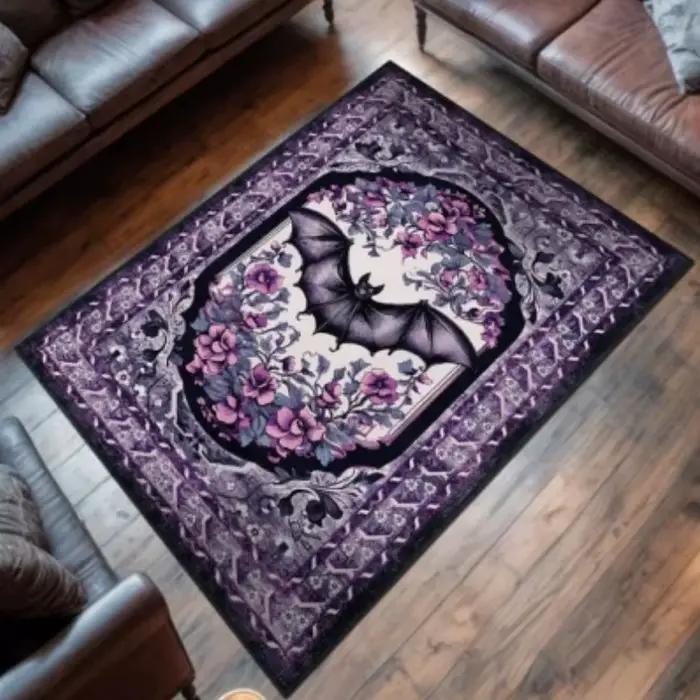 Tapis gothique Vintage pour décoration de maison gothique, Rococo violet, chauve-souris, pour chambr