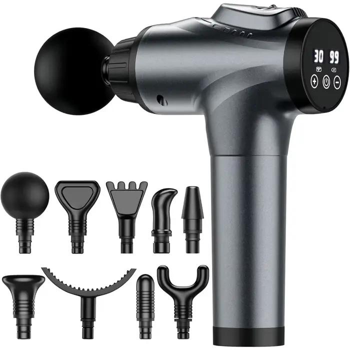 Pistolet de massage électrique portatif pour tissus profonds, 30 niveaux de vitesse, 9 têtes de mass