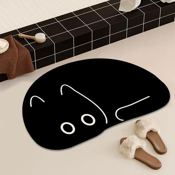 Tapis de bain à séchage rapide chat noir, mignons tapis de sol absorbants pour salle de bain, baigno