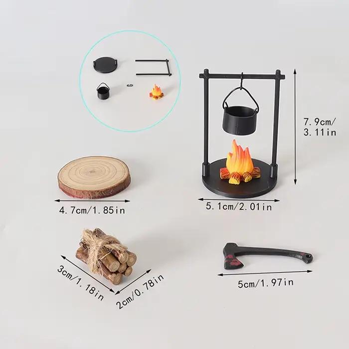 Feu de camp et théière miniatures, décorations de Sculpture miniatures modernes sur le thème fantast