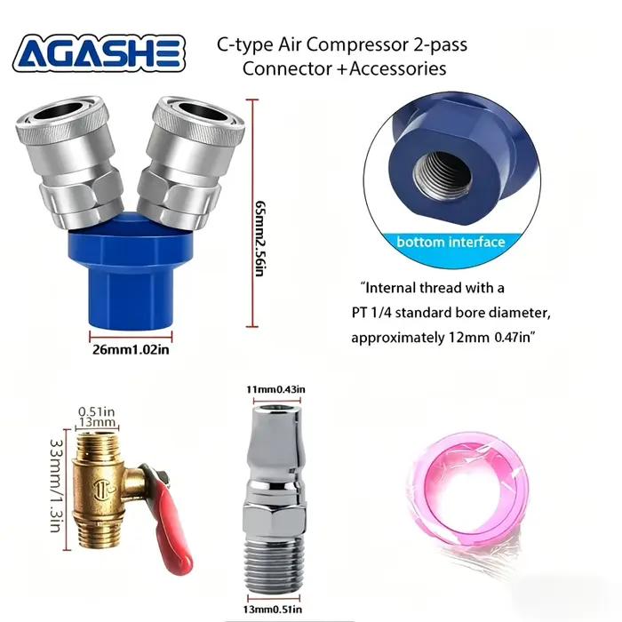 Accessoires pour compresseur d'air AGASHE - Raccord rapide de type C pour compresseur d'air, connect