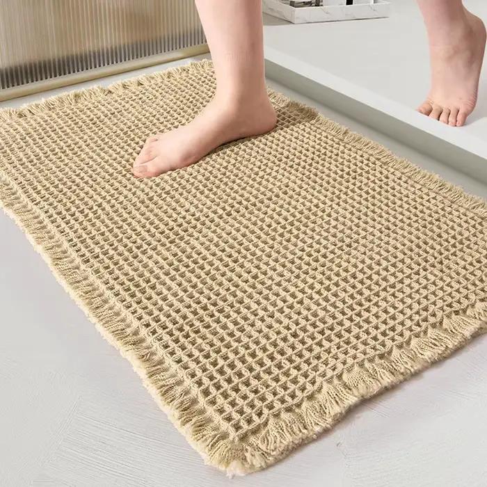 Tapis de bain gaufré en Polyester et coton, pour porte de salle de bain, antidérapant, absorbant l'e