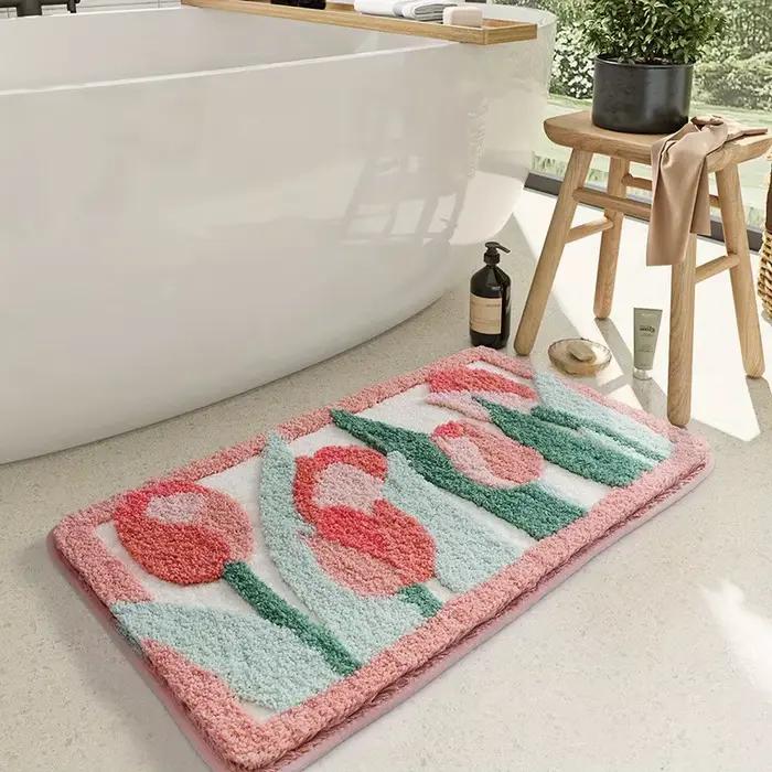 Tapis de salle de bain à fleurs, absorbant, épais, à séchage rapide, pour la décoration de la maison