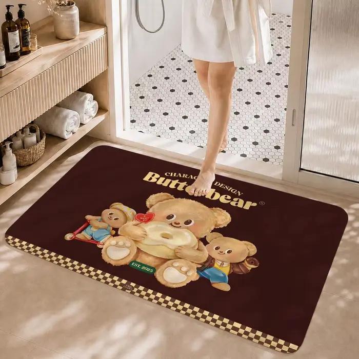 Tapis de sol antidérapant et absorbant avec motif de personnage mignon B-Butter Bear, tapis décorati