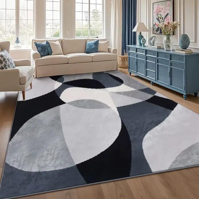 Tapis contemporain monochrome courbé, antidérapant, à texture douce, pour une décoration élégante de