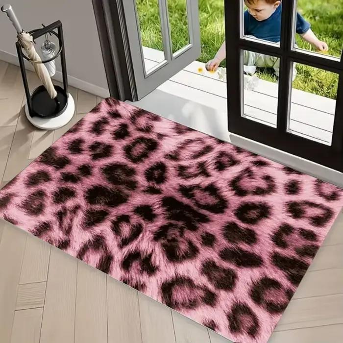 Tapis de sol imprimé léopard rose, tapis antidérapant, tapis de porte d'entrée élégant en fausse fou