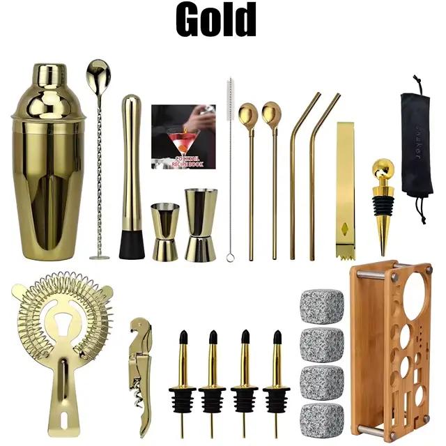 Ensemble de shaker à cocktail en bois, outils de bar, ensembles de shakers avec barres en bois T1