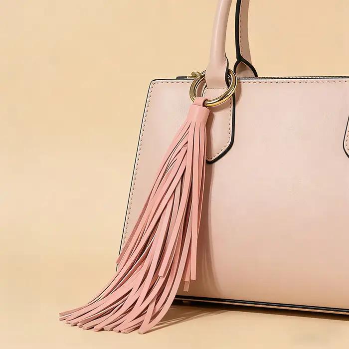 Porte-clés de luxe en cuir souple avec pompon, élégant pendentif de sac, accessoire de clé de voitur