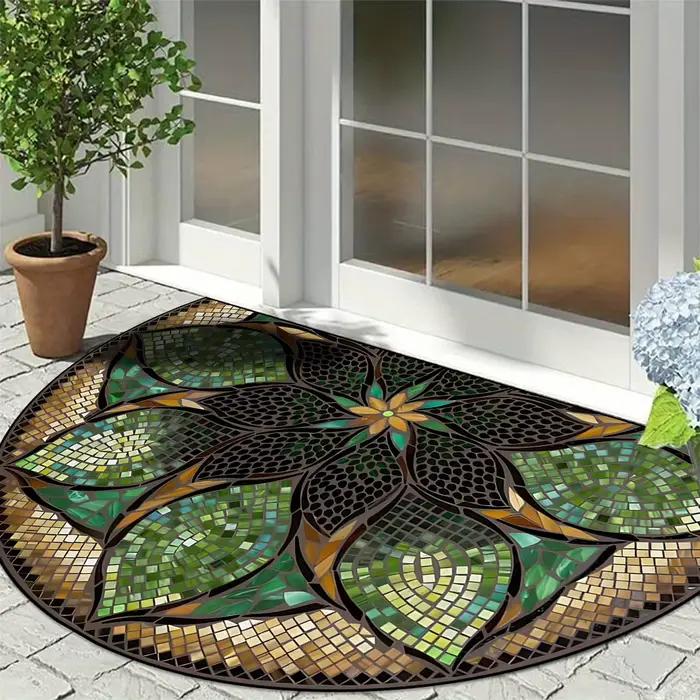 Tapis d'entrée antidérapant, résistant à la saleté, résistant à l'usure, semi-circulaire, imitation marbre, Texture, tapis de sol de bienvenue