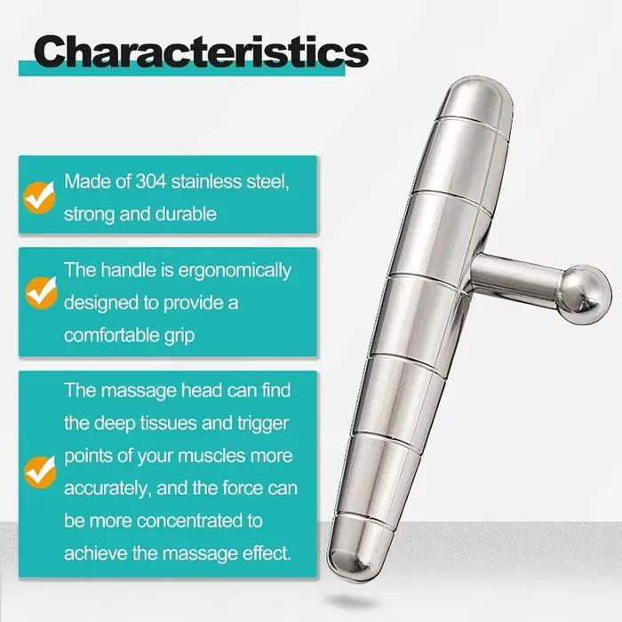 Outil de massage manuel en acier inoxydable en forme de T pour points de pression