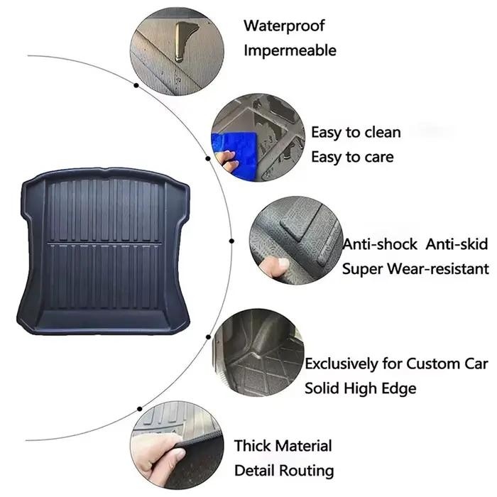 Tapis de coffre arrière de voiture pour Tesla modèle 3 2019-IN 2025 2024, étanche, plateau à bagages, tapis de doublure de sol, accessoires de couverture de chargement