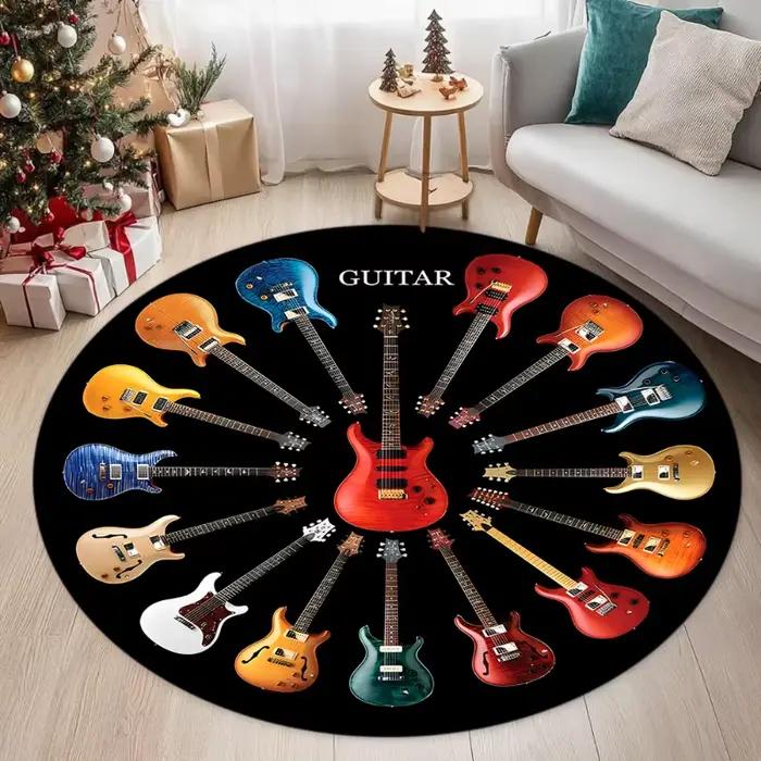 Tapis rond à thème musical pour guitare, décoration musicale vintage pour la maison, tapis de protection de sol doux et antidérapant pour salon et chambre à coucher