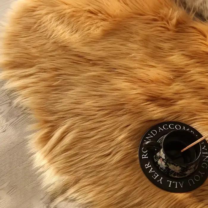 Tapis en peau de mouton artificielle, Long en peluche, luxueux, moelleux, pour salon, chambre à coucher, fausse laine, coussin de chaise