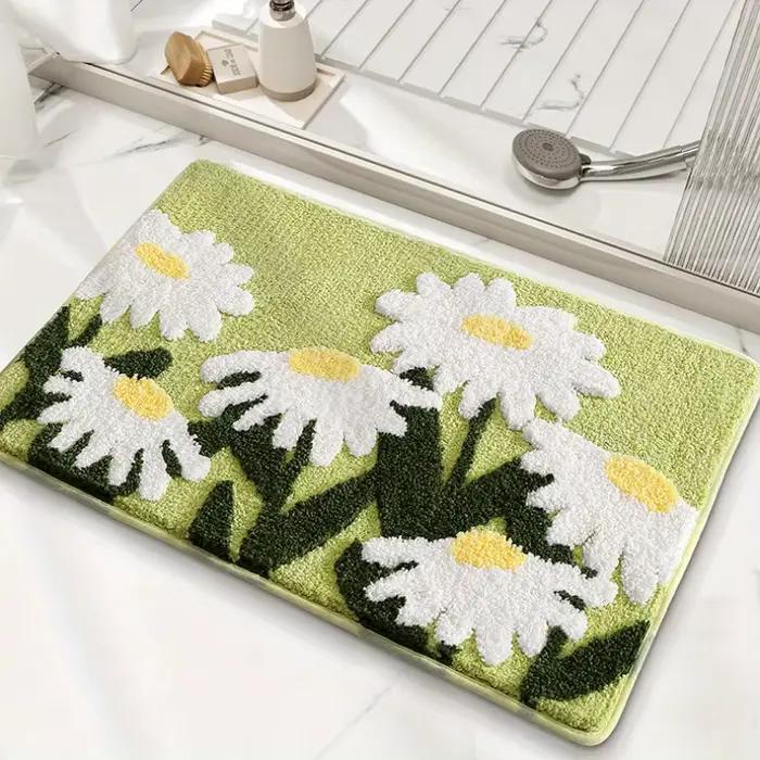 Tapis de salle de bain à fleurs, absorbant, épais, à séchage rapide, pour la décoration de la maison, Style frais, lavable, hygiénique