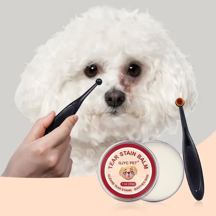 Baume anti-taches pour animaux de compagnie + brosse – Naturel doux non irritant, réduit les marques, prévient la pigmentation, garde au sec pour chats et chiens