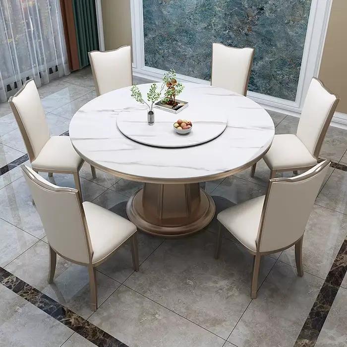 Meubles de salle à manger, table à manger en dalle de roche de style américain, luxe léger, moderne, simple, ronde, haut de gamme, table à manger en bois massif de style français