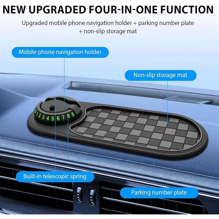 Tapis antidérapant de voiture, tapis de tableau de bord de voiture antidérapant rotatif avec numéro de stationnement temporaire, support de téléphone de tapis antidérapant de voiture