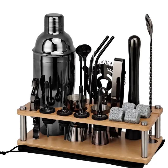 Ensemble de shaker à cocktail en bois, outils de bar, ensembles de shakers avec barres en bois T1