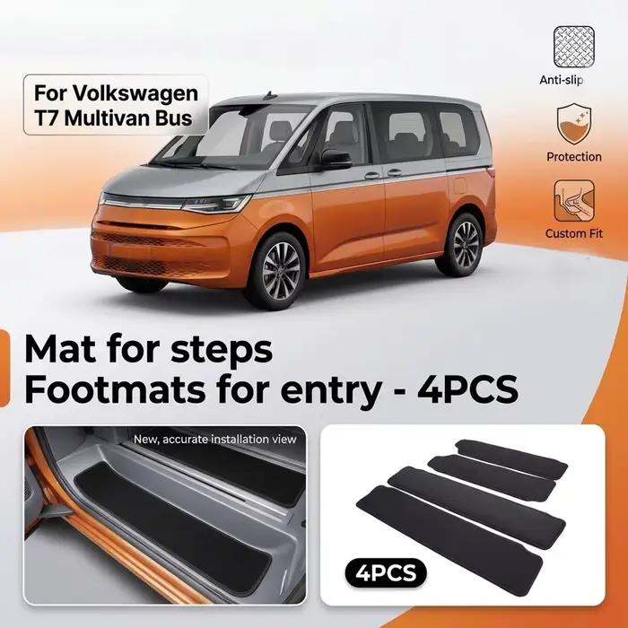 Tapis de sol pour marchepieds, tapis d'entrée pour Volkswagen T7 Multivan Bus
