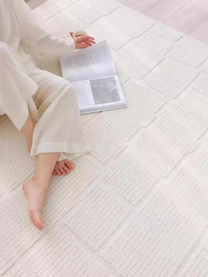 Tapis de salon minimaliste en laine faite à la main, couleur unie, grande surface, tapis de chambre à coucher, tapis japonais crème, tapis de sol de chevet