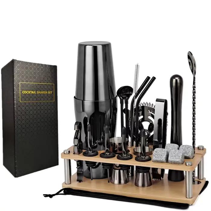Ensemble de shaker à cocktail en bois, outils de bar, ensembles de shakers avec barres en bois T1