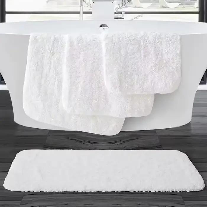 Tapis de bain en coton pour hôtel et maison, tapis de sol épais antidérapant en peluche longue, absorbant l'eau, blanc, pour salle de bain et entrée