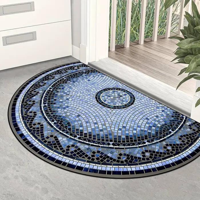 Tapis d'entrée antidérapant, résistant à la saleté, résistant à l'usure, semi-circulaire, imitation marbre, Texture, tapis de sol de bienvenue