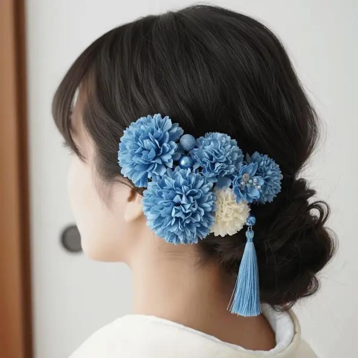 Bijoux Style japonais fleur fourchettes à cheveux à la main fleur japonais Kimono pinces à cheveux tissu Vintage glands bâton de cheveux filles