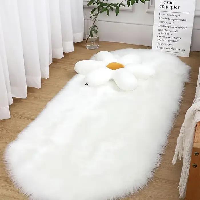 Tapis de luxe en fausse fourrure, grand tapis en peluche douce et moelleuse en velours noir et blanc pour salon, chambre à coucher, tapis décoratif