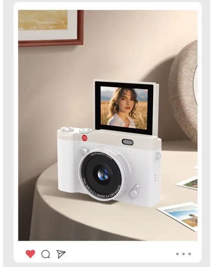 Caméra numérique 4K avec zoom numérique 16X, enregistreur vidéo rétro CCD, écran 2,4 pouces, 180° °   Appareil photo numérique compact à écran rabattable pour selfies