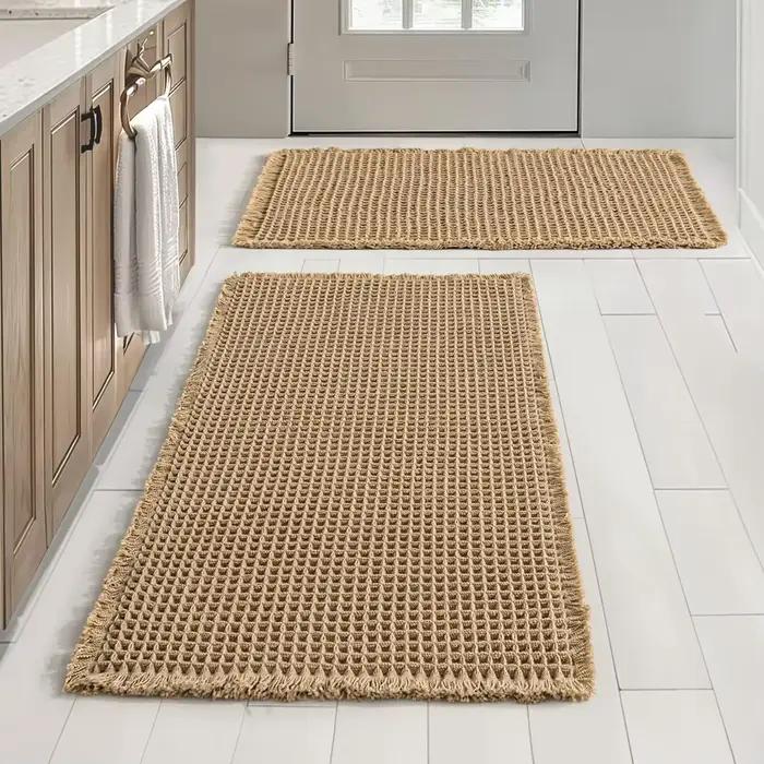 Tapis de bain gaufré en Polyester et coton, pour porte de salle de bain, antidérapant, absorbant l'eau, serviette de sol à séchage rapide