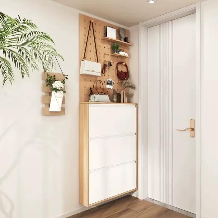 Meuble à chaussures en bois pour entrée, couloir ou bureau, avec banquette fine et présentoir rotatif, Organizador De Zapatos, Meuble de maison