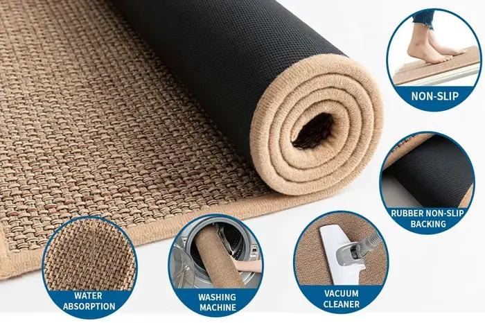 Tapis de cuisine coordonnants lavables absorbants, tapis de sol, tapis de salle de lavage, devant d'évier