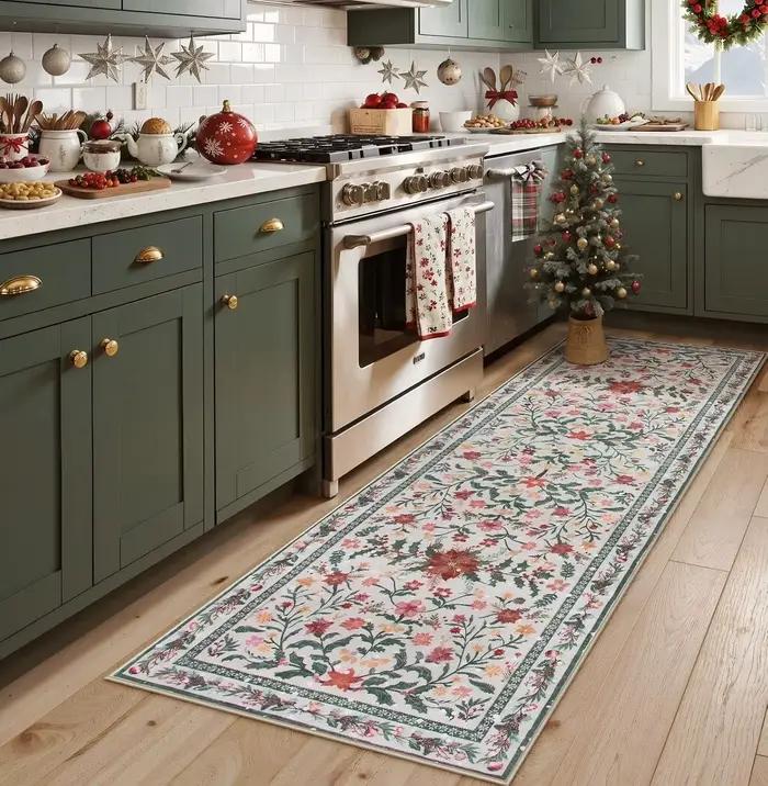 Tapis vintage floral BOHO pour salon, grand tapis de sol pour chambre à coucher, tapis pliable lavable en machine, tapis de couloir longue bande