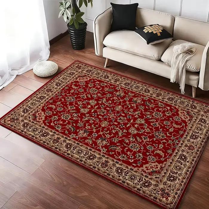 Tapis persan rouge mystérieux, tapis de sol confortable en flanelle douce et épaisse, antidérapant, pour le salon, la chambre à coucher, la cuisine, tapis de décoration