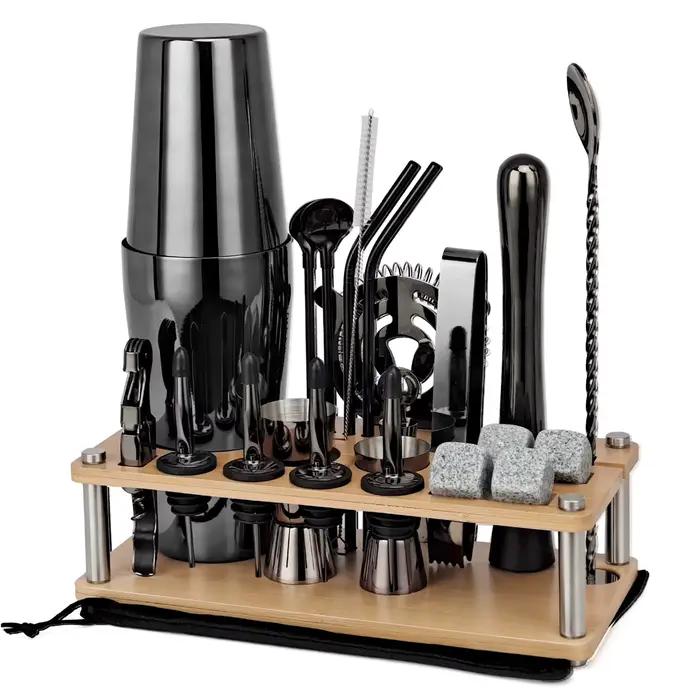 Ensemble de shaker à cocktail en bois, outils de bar, ensembles de shakers avec barres en bois T1