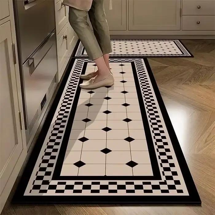 Alfombra Cocina-Tapis de sol en PVC imperméable, long lea, en cuir, résistant à l'huile, non ald, décoration de la maison, pour la cuisine
