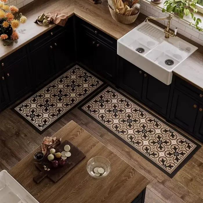 Tapis de cuisine en PVC imperméable, résistant à l'huile, antidérapant, en cuir, imprimé, style américain, tapis de décoration pour la maison, Alfombra De Cocina