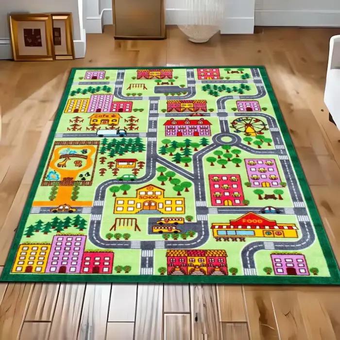 Tapis de jeu pour enfants, tapis de ville, tapis de circulation éducatif, tapis antidérapant, tapis de sol pour salle de jeux pour enfants, design de carte de ville amusant