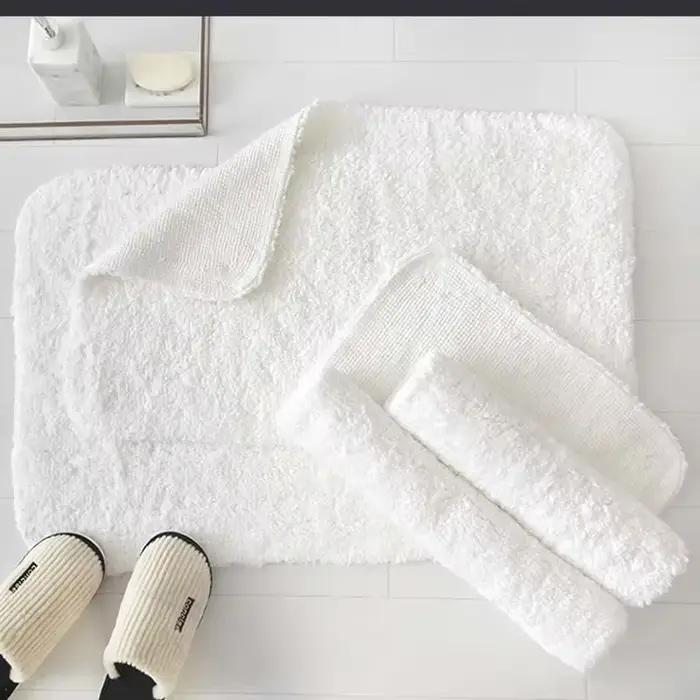 Tapis de bain en coton pour hôtel et maison, tapis de sol épais antidérapant en peluche longue, absorbant l'eau, blanc, pour salle de bain et entrée
