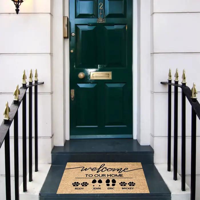 Tapis d'accueil personnalisé pour la famille, tapis de porte personnalisé, décoration de la maison, accessoire de tapis, tapis de sol pour animaux de compagnie, cadeau pour les propriétaires et les am