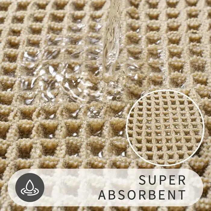 Tapis de bain gaufré en Polyester et coton, pour porte de salle de bain, antidérapant, absorbant l'eau, serviette de sol à séchage rapide