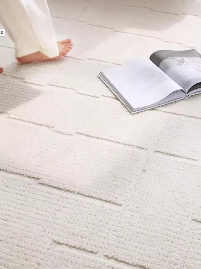 Tapis de salon minimaliste en laine faite à la main, couleur unie, grande surface, tapis de chambre à coucher, tapis japonais crème, tapis de sol de chevet
