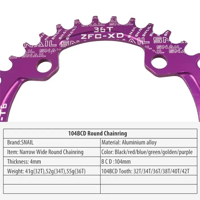 Plateau à chaîne RISK 104BCD 32T 34T 36T 38T 40T 42T pour vélos de route et vélos tout-terrain couleur noire jaune rouge bleu violet rose vert