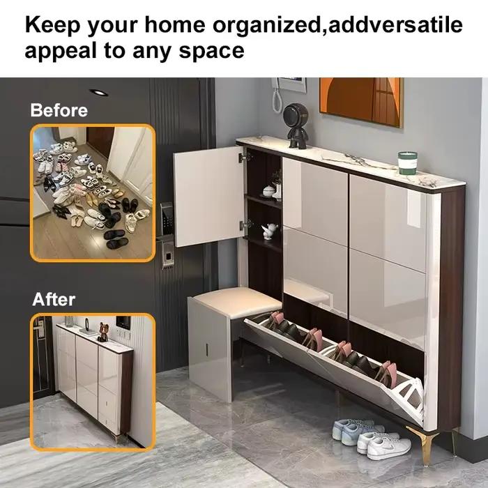 Meuble à chaussures en bois, étagère ultra-mince en MDF, organisateur de chaussures inclinable peu encombrant, banc à chaussures d'entrée avec rangement